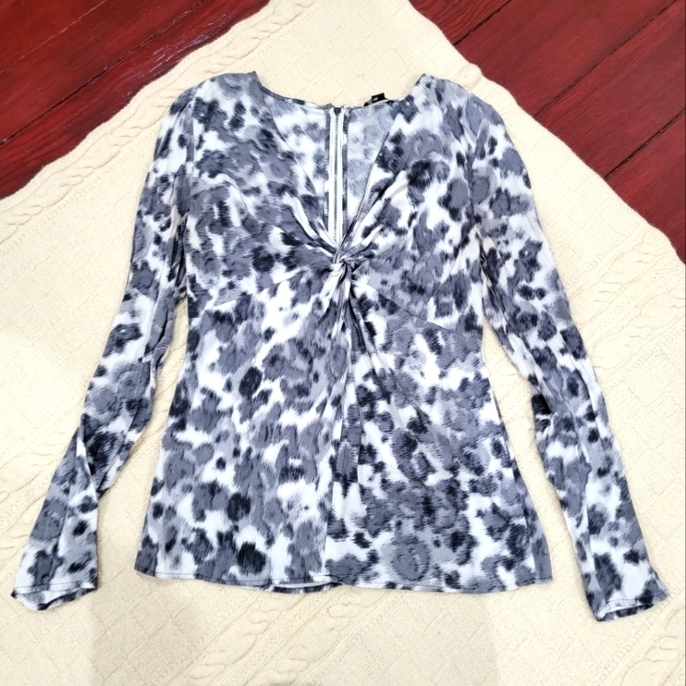 Ann Taylor Stretch Silk Leopard Print Empire Waist Blouse size 2